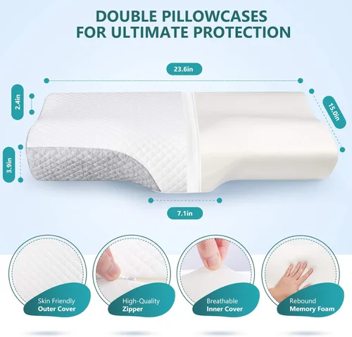 Miniatura 6 de ZAMAT Almohada de Espuma Viscoelástica de Contorno para Alivio del Dolor de Cuello, Almohada Cervical Ergonómica Ajustable para Dormir, Almohada Gris