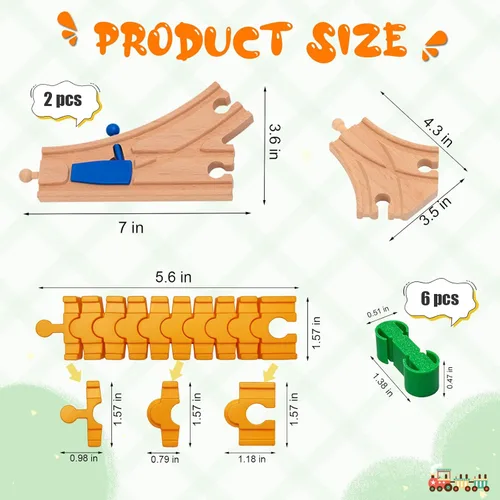 Miniatura 2 de Juego de accesorios de madera para vías de tren, 10 piezas de conectores de tren, compatible con todas las principales marcas de carriles de tren