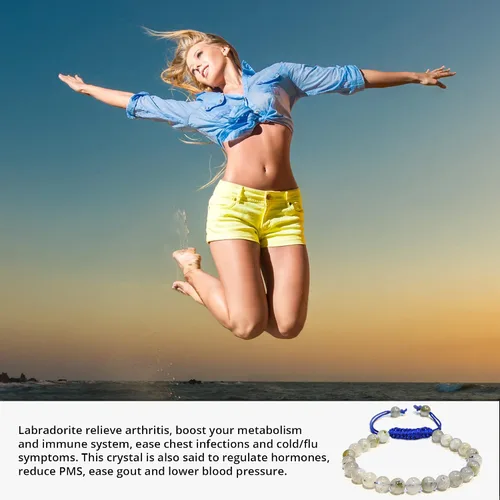 Miniatura 104 de Adjustable Crystal Bracelet – Gemstone Bead Bracelet with Adjustable Macrame String – Chic Gemstone Bracelet for Men and Women – 8mm Round Healing