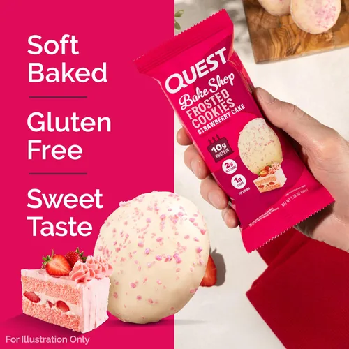Miniatura 4 de Quest Nutrition Galletas Glaseadas Paquete Doble, Pastel de Fresa, 1g Azúcar, 10g Proteína, 2g Carbohidratos Netos, Sin Gluten, 16 Galletas