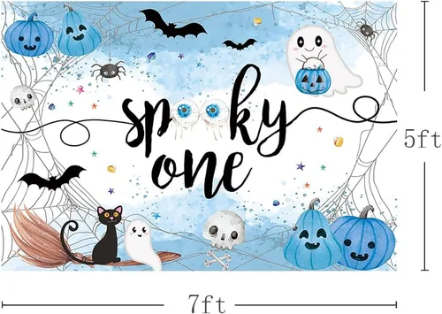 Miniatura 3 de MEHOFOND Fondo espeluznante de Halloween de 7 x 5 pies, fondo azul acuarela Little Boo Baby Shower para niños, telaraña de murciélago, calabaza
