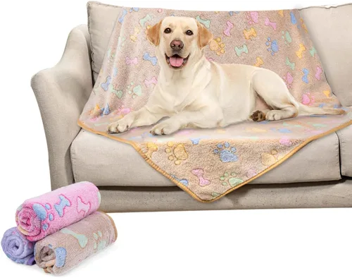 Miniatura 15 de Dono 1 paquete de 3 mantas para perros, manta de forro polar suave y esponjosa para mascotas, tapete cálido para dormir, diseño de huellas