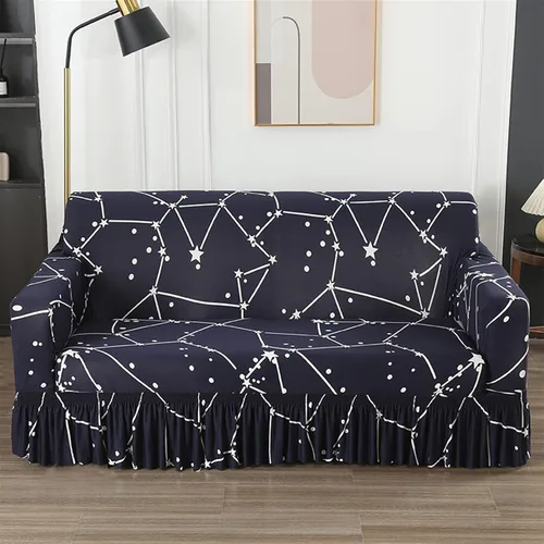 Miniatura 20 de MIPOPS Funda de sofá estampada elástica para sillón, fundas con patrón con falda lavable, protector de muebles de elastano para sala de estar