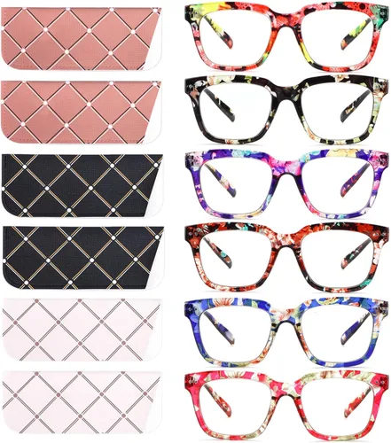 Miniatura 9 de Paquete de 6 lentes de lectura de moda para mujeres y hombres, bloqueo de luz azul, lectores cuadrados de gran tamaño con bisagra de resorte Paquete