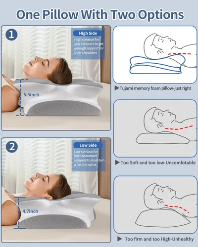 Miniatura 5 de Almohada Cervical para Alivio del Dolor de Cuello - Almohada Ergonómica para Dormir de Lado, Almohada de Espuma Viscoelástica con Contorno