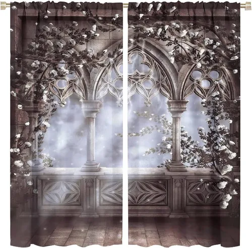 Miniatura 16 de Cortinas góticas con diseño de luna de Halloween, historia, puerta espeluznante, fondo de terror, vela, ficción, patrón de impresión, sala de estar