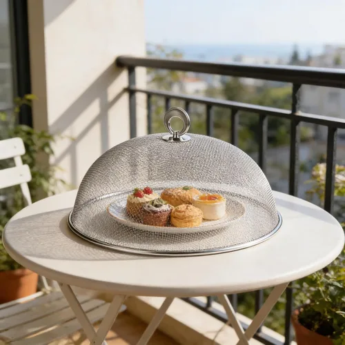 Miniatura 6 de Cubierta de malla metálica para alimentos, sombrilla de acero inoxidable, cubierta de comida de picnic al aire libre, red para mantener fuera