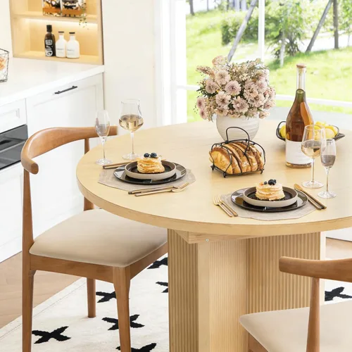 Miniatura 6 de Mesa de comedor extensible, redonda de 35.4 pulgadas a 47.2 pulgadas, mesa de comedor de madera ovalada con hoja de extensión, moderna mesa