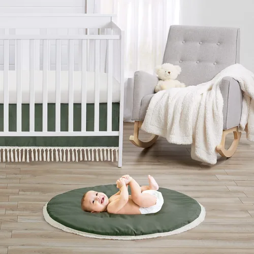 Miniatura 3 de Sweet Jojo Designs Alfombra de juego unisex para bebé, color verde oscuro, bohemio, chic, para bebé, para el tiempo boca abajo, color verde salvia