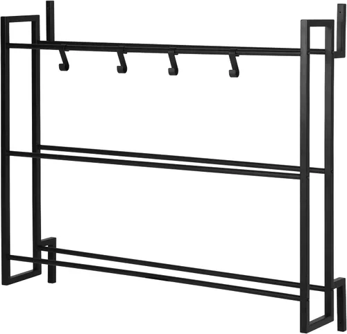 Miniatura 4 de MyGift Estante para pelotas montado en la pared, 3 niveles de gimnasio, equipo de ejercicio, organizador de almacenamiento, estante con 4 ganchos