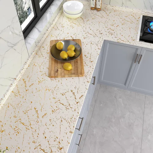 Miniatura 3 de VEELIKE Papel de contacto de mármol beige dorado para encimeras, papel tapiz de mármol blanco impermeable, para encimeras de cocina y baño, 15.7 x