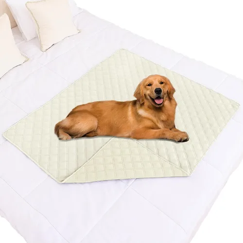Miniatura 16 de Smiry Funda impermeable para cama de mascota, suave y lavable, para muebles, cama, sofá, reversible, a cuadros (30 x 53 pulgadas, color beige/beige)