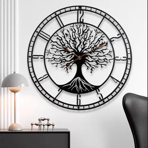Dankeit Reloj de pared con diseño de árbol de la vida, de metal negro de 24 pulgadas, reloj de pared de gran tamaño para sala de estar, dormitorio,