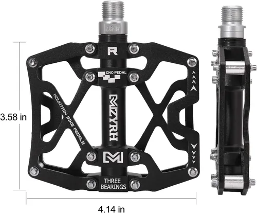Miniatura 6 de Mzyrh - Pedales de bicicleta de montaña, ultra fuertes, coloridos, mecanizados CNC, de 9/16 pulgadas, ciclismo sellado con 3 rodamientos Negro 3