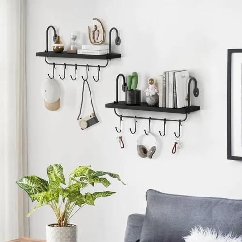 Miniatura 6 de Olakee Estantes flotantes de pared para cocina, baño, rincón de café con 10 ganchos ajustables para tazas, utensilios de cocina o toallas, estantes