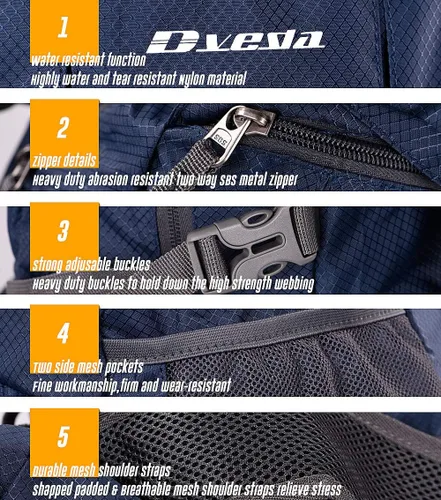 Miniatura 4 de Mochila plegable ligera de 35L impermeable duradera para senderismo mochila de viaje Azul marino