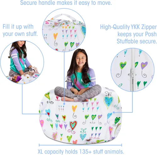 Miniatura 2 de Posh Stuffable - Sillón puff con almacenamiento para niños, contenedor de animales de peluche, organizador de juguetes de niños