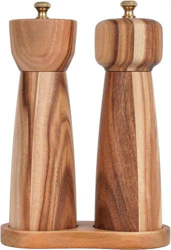 Miniatura 9 de Molinillo de pimienta, molinillo de pimienta con acero inoxidable ajustable, madera de acacia, 20.5 cm/8 pulgadas de altura, diámetro inferior: 6