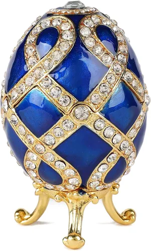 Miniatura 2 de QIFU Caja de baratija de estatuilla de huevo de Pascua azul vintage con bisagras, regalo único para la familia (QF5630)