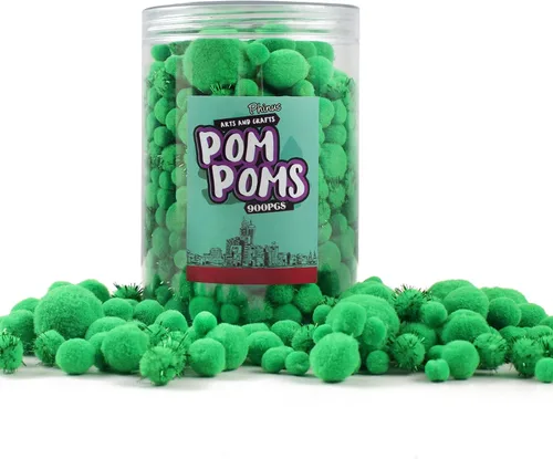 Miniatura 7 de 900 PIEZAS Pompones, Pompones Verdes a Granel para Artes y Manualidades, Pompones de Manualidades Suaves y Esponjosos, Pompones de Tamaños Surtidos