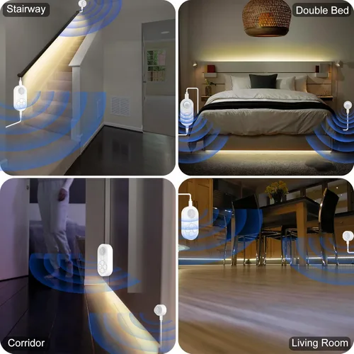 Miniatura 3 de Luces de Escalera con Doble Sensor para Interiores, Tira de Luz para Escalones Activada por Movimiento Enchufable para Interiores con Atenuador