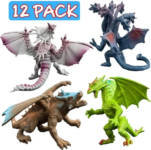 Miniatura 3 de Juego de juguetes de dragón con detalles realistas de 4 pulgadas con caja de regalo, 12 piezas de mini figuras de dragón en y estilos, juguete