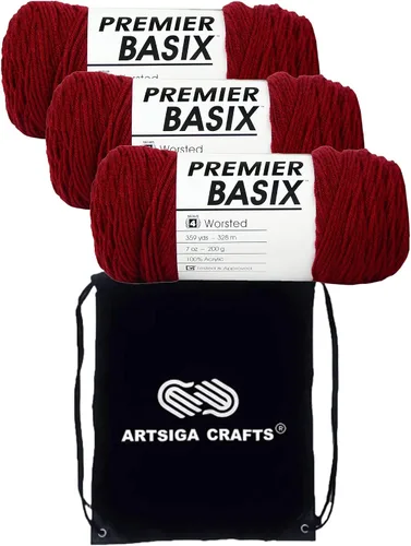 Miniatura 5 de Premier Yarns Basix White 1115-01 (3 madejas, el mismo lote de tinte) hilo acrílico mediano #4 para ganchillo y tejer con bolsa de proyectos