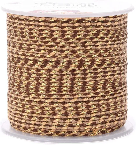 Miniatura 7 de Pandahall - Cordón de macramé de 21.8 yardas con alambre dorado, de algodón de 4 capas hecho a mano, trenzado y teñido para ganchillo, bohemio, Rosa