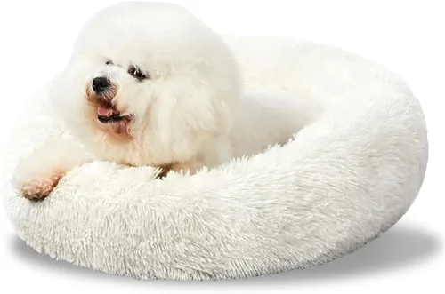 ANWA - Cama redonda para perro mediano, lavable, cama tipo dona para perro grande, cómoda, acogedora y relajante Blanco