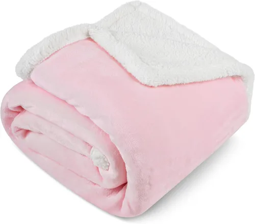 Miniatura 3 de PAVILIA Manta de Forro Polar Sherpa para Sofá, Tamaño Twin, Rosa Claro, Manta de Sofá de Felpa Suave y Esponjosa, Manta de Invierno Reversible
