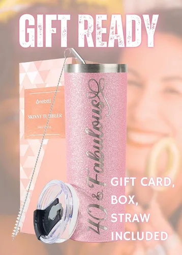 Miniatura 7 de Onebttl Regalos de cumpleaños número 40 para mujeres, mujeres, ella, 40 y fabuloso, vaso aislado de acero inoxidable con purpurina de 20 onzas