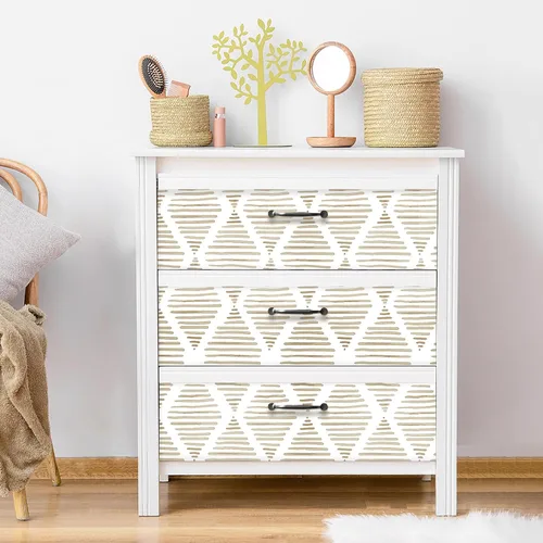 Miniatura 6 de WENMER Papel tapiz geométrico para despegar y pegar de 17.3 x 1181 pulgadas, papel tapiz a rayas beige y blanco, papel de contacto geométrico