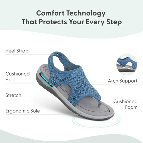 Miniatura 3 de Orthofeet Sandalias de soporte de arco para mujer, ideales para aliviar el dolor de talón y pies. Tejido de punto elástico con soporte de arco