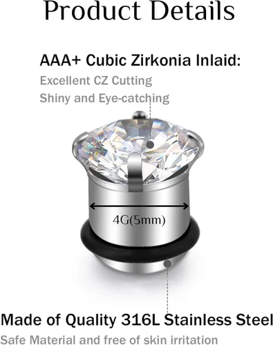 Miniatura 2 de FECTAS Calibre de oído dilatador tapones con anillo tórico piercing joyería plata 00G