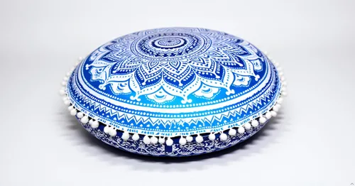 Miniatura 16 de Funda de almohada redonda con diseño de mandala, para asiento, otomano, con pompones, hippie, decorativo, bohemio, indio, de 22 pulgadas