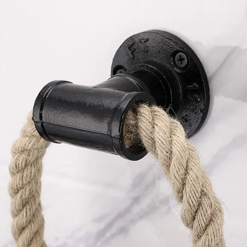 Miniatura 6 de Sumnacon Toallero de cuerda de tubo industrial, toallero de metal montado en la pared, barra con herrajes, soporte de toalla de mano de hierro