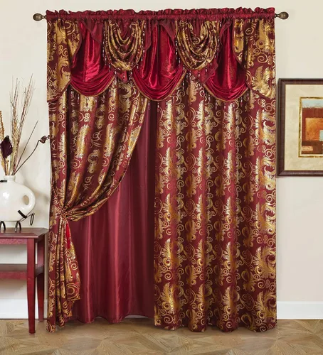 Miniatura 4 de GLORY RUGS Juego de cortinas de jacquard de lujo con cenefa adjunta y respaldo, para dormitorio, sala de estar, comedor, 2 cortinas beige, 55 x 84