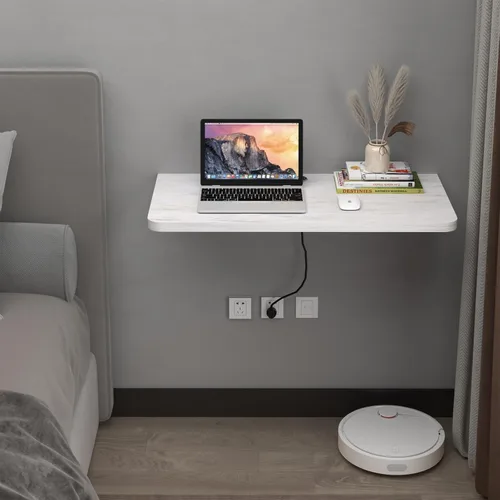 Miniatura 3 de Pmnianhua Escritorio montado en la pared, mesa de hojas desplegables de 31 pulgadas, mesa plegable, escritorio de pared plegable, escritorio Nogal