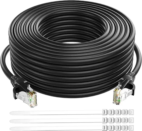 Adoreen Cable Ethernet Cat 6 de 15 pies, negro, para exteriores e interiores, cable de red RJ45 largo redondo y sin enganches, POE, cable de