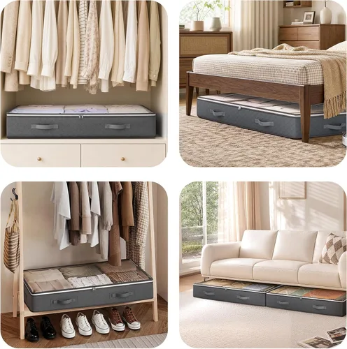 Miniatura 8 de Budding Joy - Contenedores de almacenamiento debajo de la cama de 90L, organizador de bolsas de almacenamiento debajo de la cama de gran capacidad