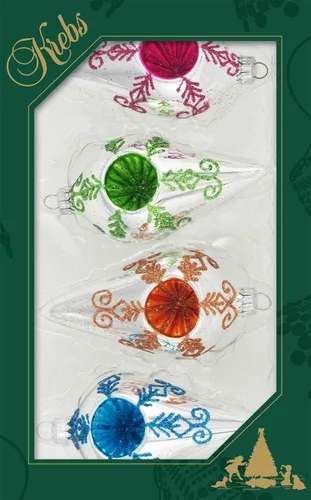 Miniatura 32 de Adornos de árbol de Navidad de vidrio - 67 mm/2.625" [4 piezas] Bolas decoradas de Adornos navideños sin costuras para colgar de Christmas by Krebs