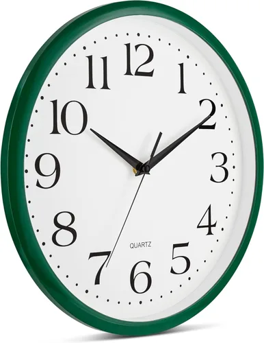 Miniatura 2 de Bernhard Products - Reloj de cuarzo de pared verde cazador, silencioso, sin tictac, redondo, 12 pulgadas, a pilas y fácil de leer, para hogar