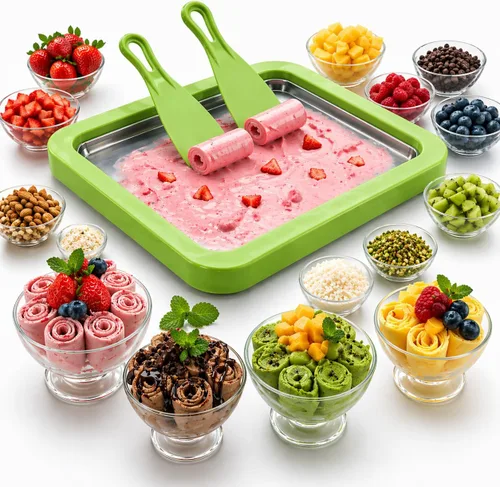 Máquina para hacer helados, máquina para hacer helados en casa, sin lácteos y congelado, máquina de helado de encimera sin electricidad con pala