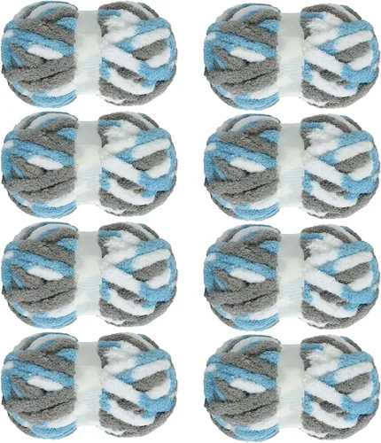 Miniatura 12 de MABOZOO Hilo Grueso Tie Dye para Tejer a Ganchillo Paquete de 8, Hilo de Chenilla Jumbo Esponjoso, Hilo de Felpa Suave Voluminoso, Hilo Gigante