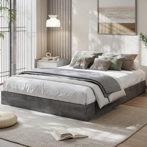 Miniatura 14 de GarveeHome - Marco de cama de plataforma de madera tamaño matrimonial, marco de cama de madera sin cabecero, soporte de listones de madera,