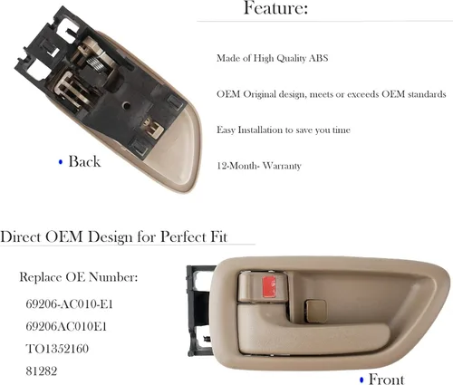Miniatura 2 de Manija de puerta interior interior delantera trasera izquierda del lado del conductor para Toyota Avalon 2000-2004, Sequoia 2001-2007, Tundra