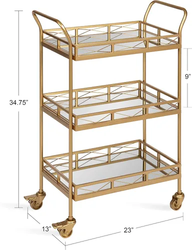 Miniatura 6 de Kate and Laurel Ketia Glam Carrito de barra de metal, 23 x 13 x 34 pulgadas, dorado; glamoroso carrito de barra dorada de tres niveles