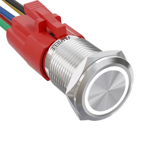 Miniatura 17 de APIELE - Interruptor de botón de encendido de pestillo de 16mm, 12 V CC, carcasa negra con cabeza de ojo de ángel LED para orificio de montaje