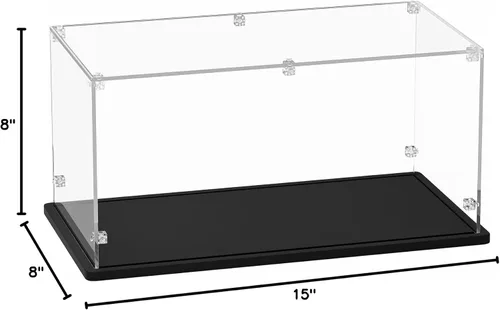 Miniatura 7 de Vitrina de acrílico Cubo de 15 x 8 x 8 pulgadas, caja de exhibición de acrílico de 0.118 in de grosor con base de madera negra, escaparate