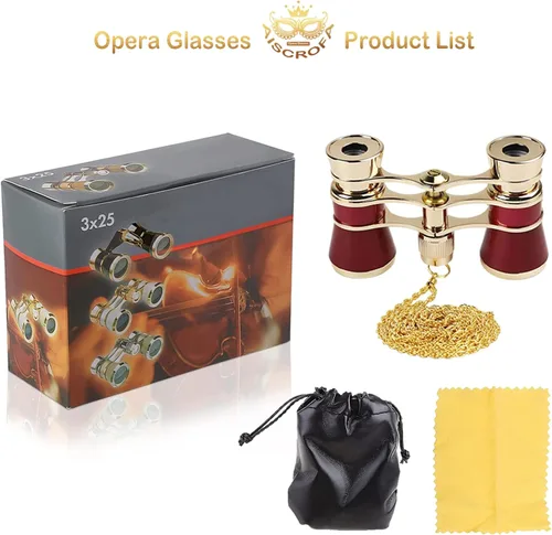 Miniatura 5 de Gafas de ópera de 3 x 25 pulgadas, mini binoculares compactos, ligeros, con cadena para adultos, niños, mujeres, en concierto musical